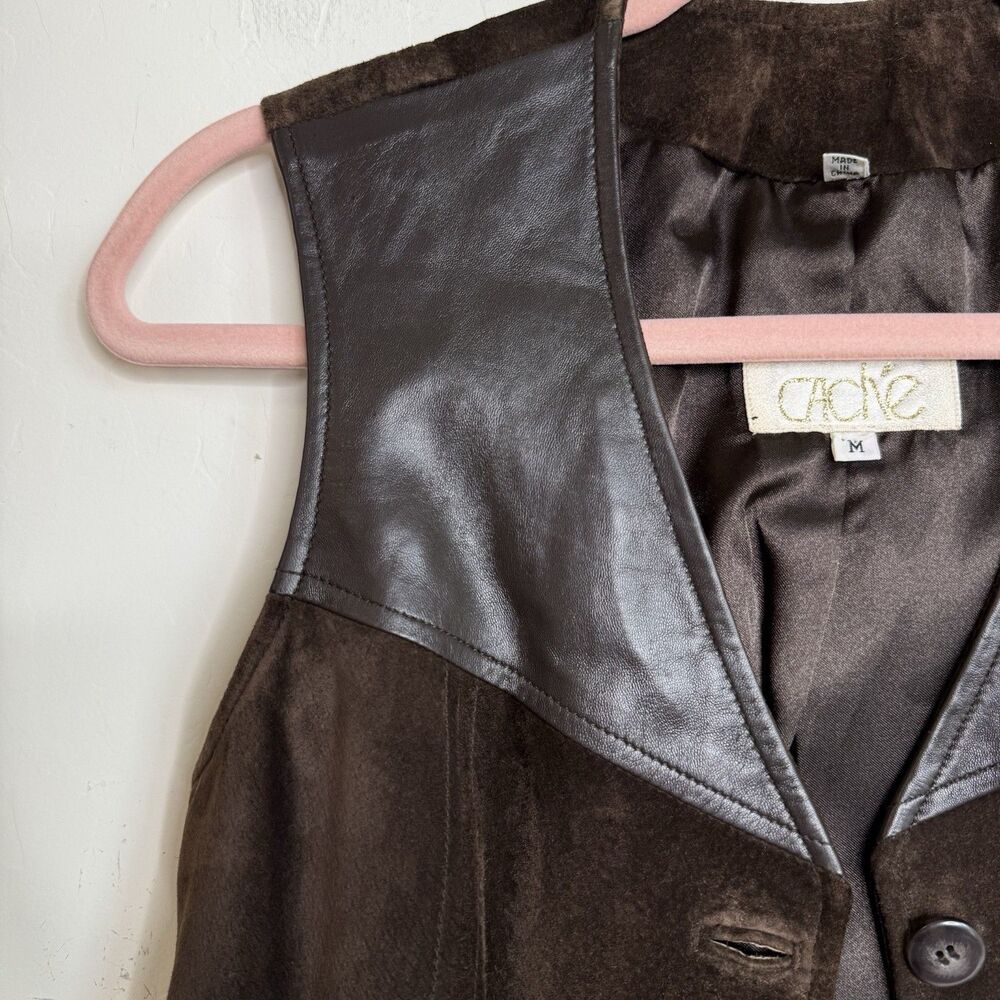 Vintage Cache Size M Suede Vest Chocolate Brown Longline Western Bobo Festival - Picture 11 of 16
